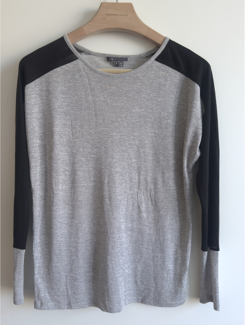 Vince Colorblock Long Sleeve Top Gray Black Rayon Blend Size Small